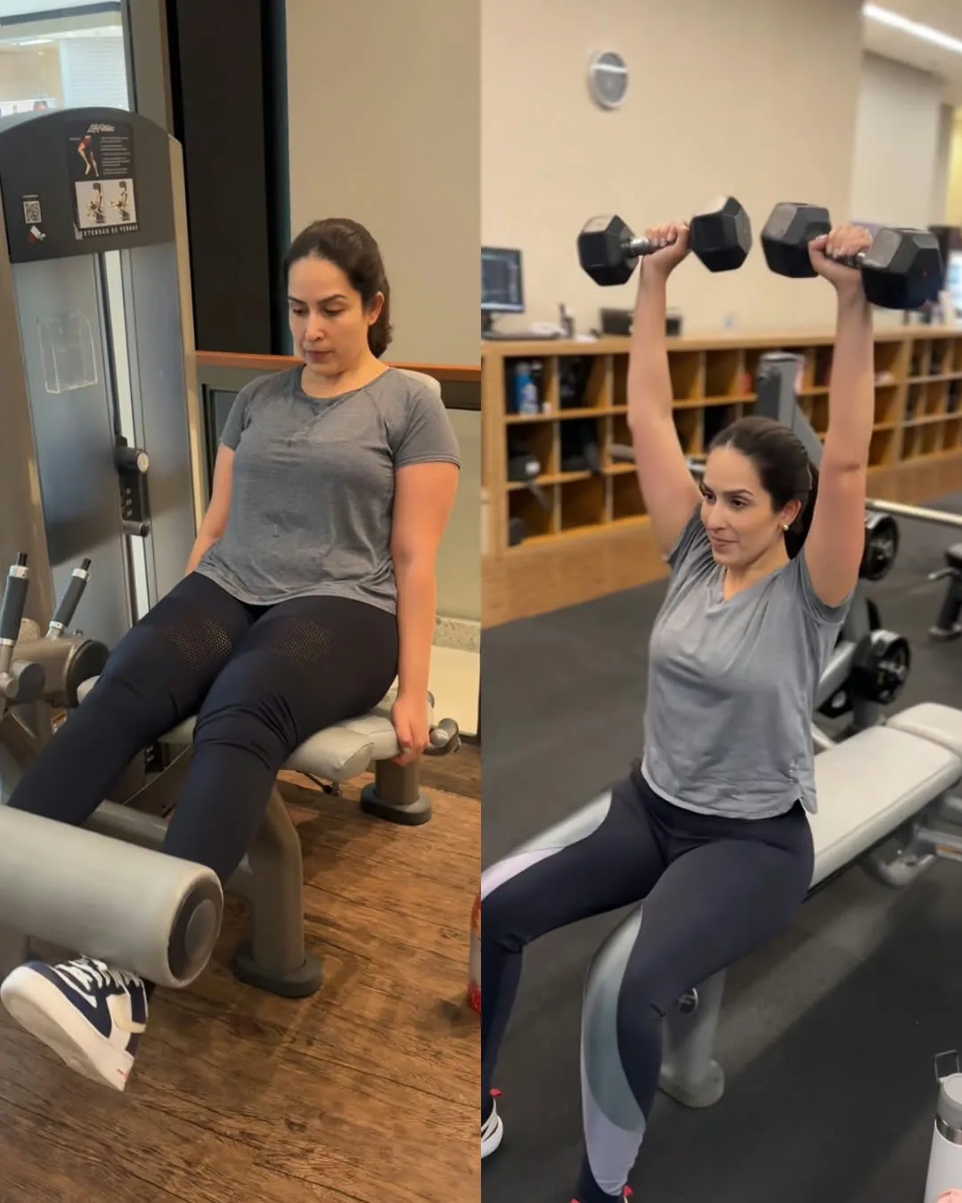 Aluna treinando na academia